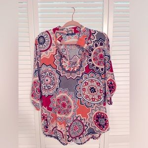 Heimish USA Women’s medallion-printed Johnny collar tunic